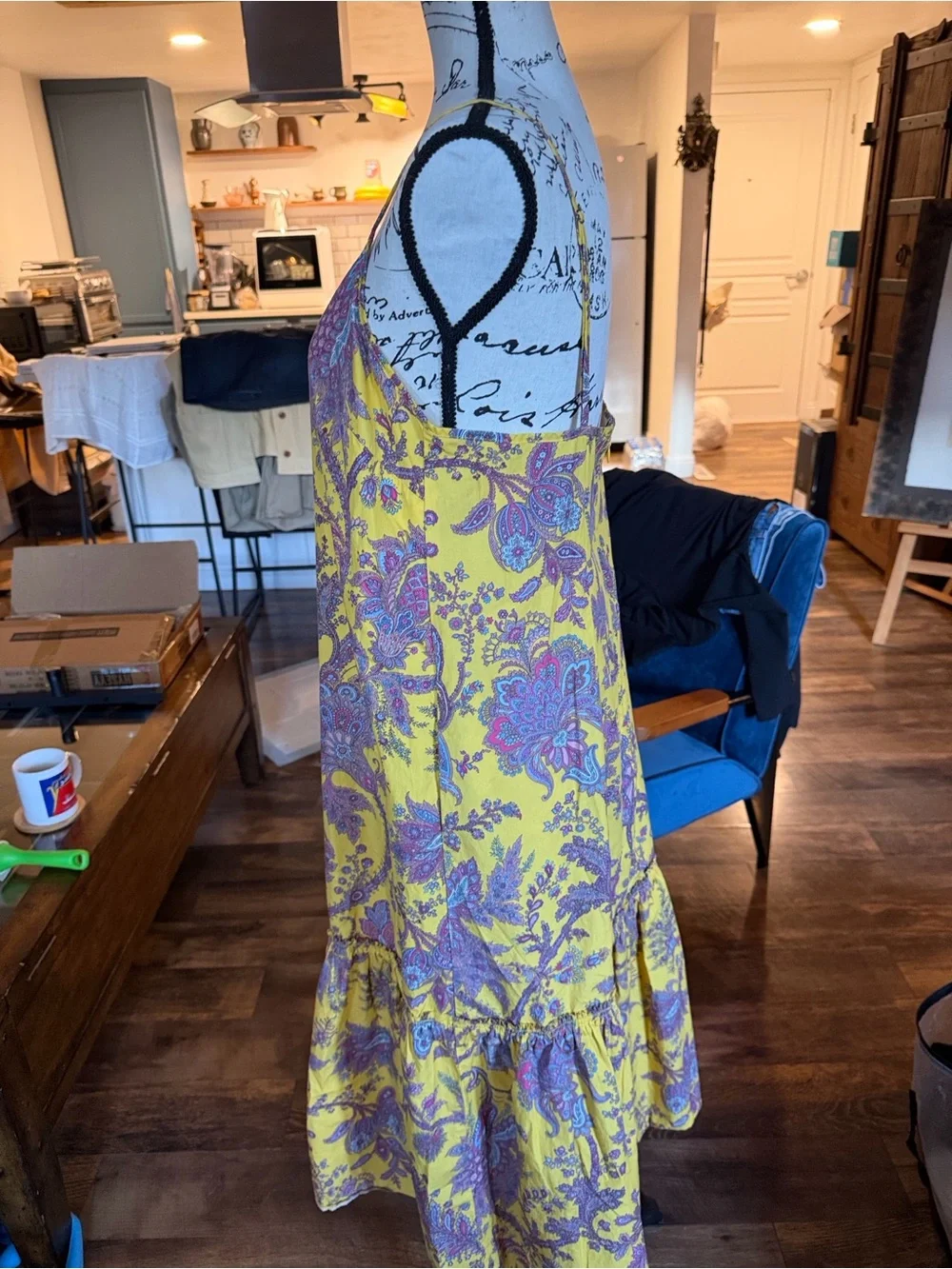 J. Crew Collection Midi Dress in Mustard Yellow with Pink & Purple Paisley